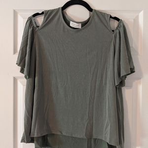 L Lavender Field Olive Green Cold Shoulder Top